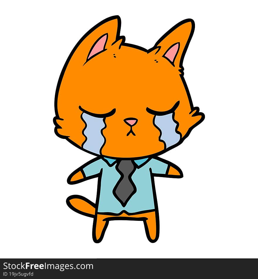 crying cartoon office worker cat. crying cartoon office worker cat