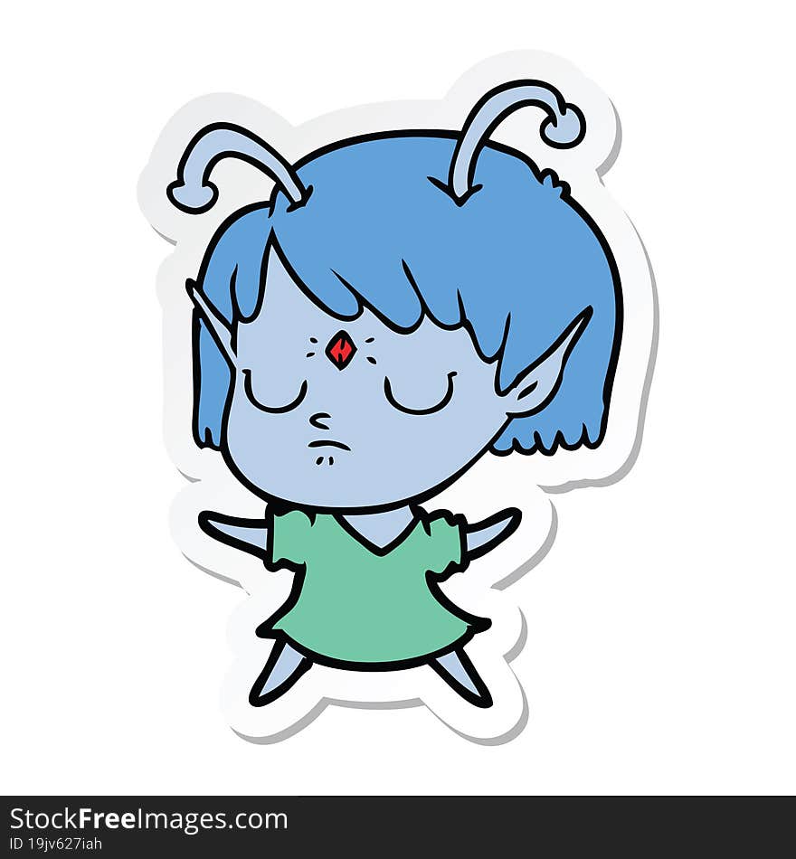 sticker of a cartoon alien girl