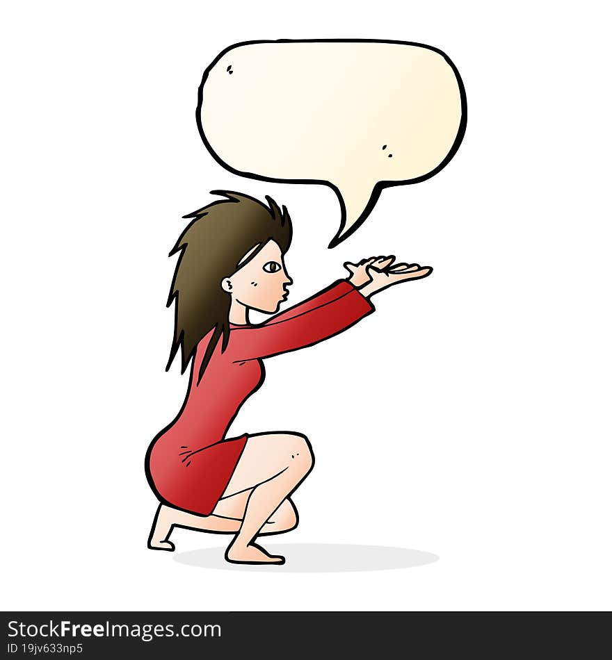 cartoon womn casting spel with speech bubble