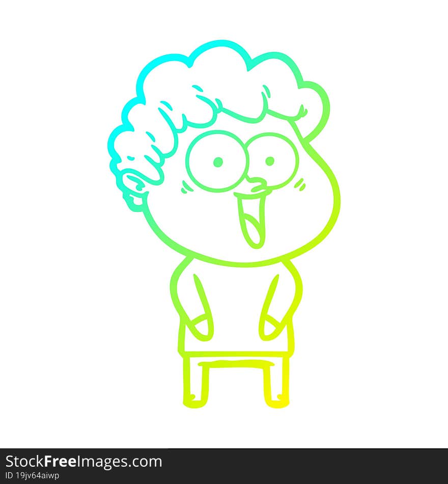 cold gradient line drawing cartoon happy man