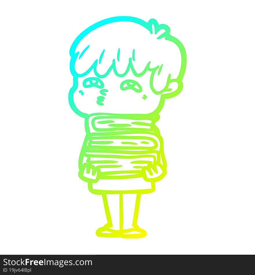 cold gradient line drawing cartoon curious man