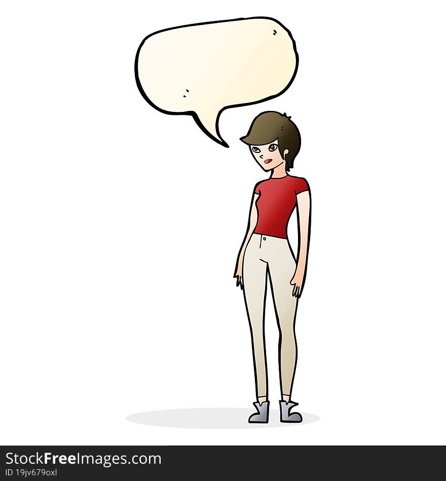 cartoon modern attractive woman with speech bubble