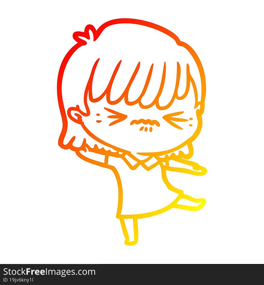 warm gradient line drawing annoyed cartoon girl