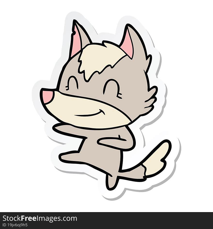 sticker of a friendly cartoon wolf