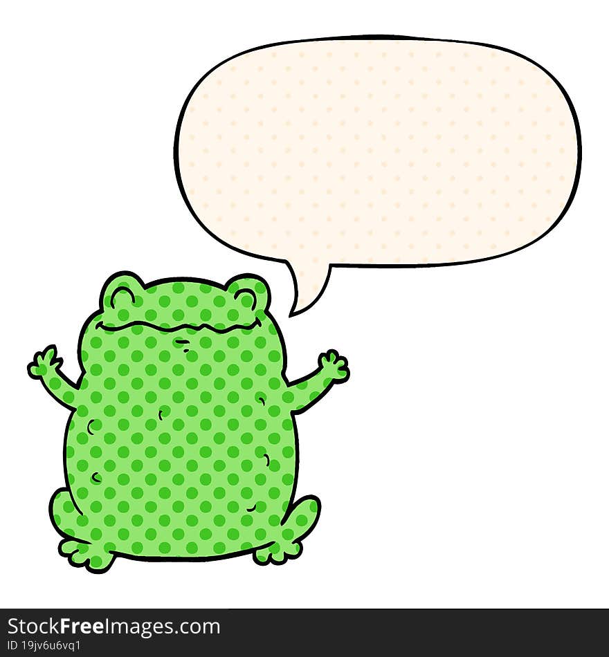 cartoon toad and speech bubble in comic book style