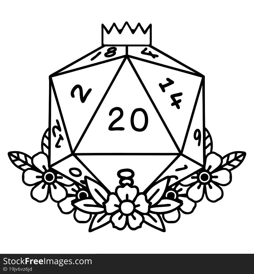 Black Line Tattoo Of A D20