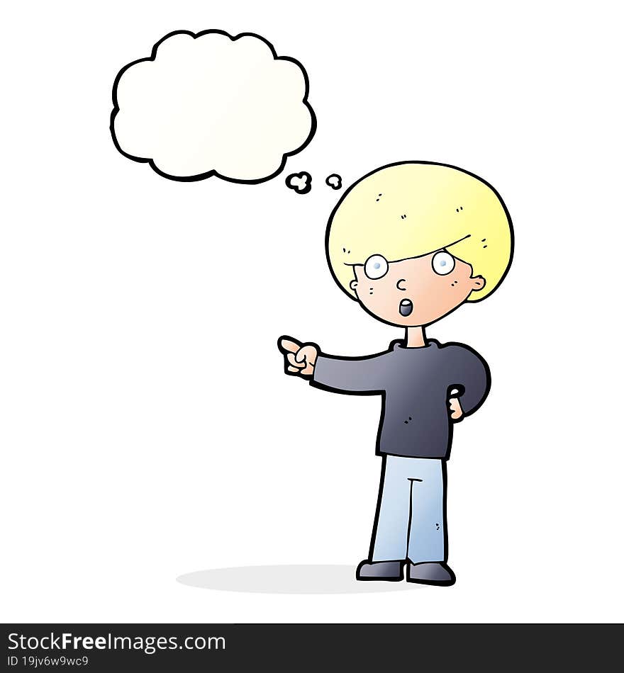 Cartoon Pointing Boy With Thought Bubble