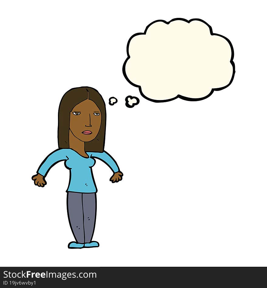 cartoon annoyed woman with thought bubble