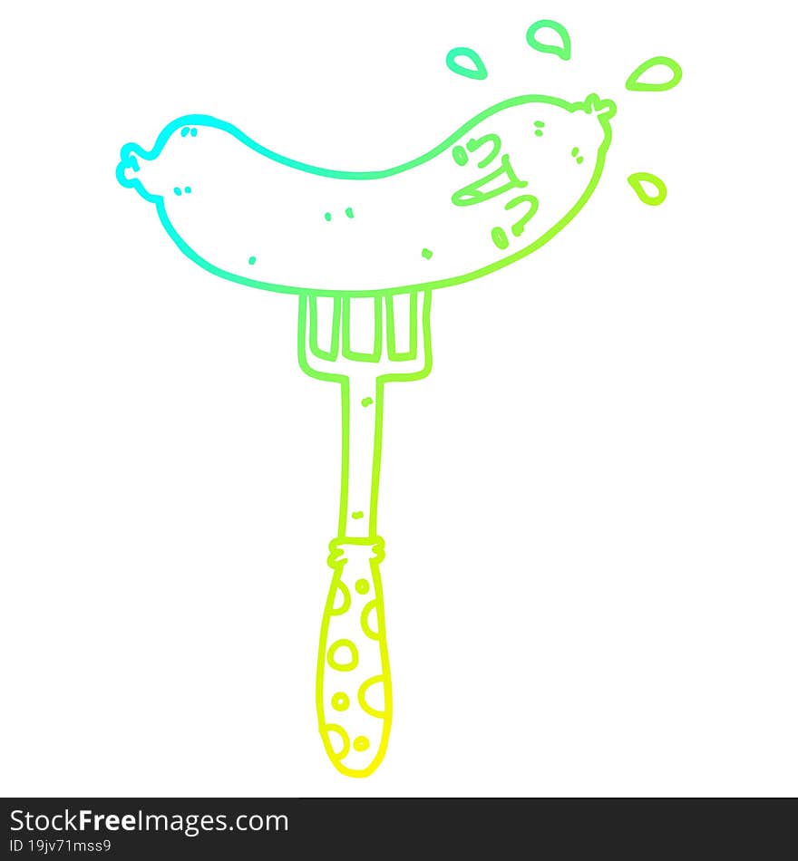 cold gradient line drawing cartoon happy sausage on fork