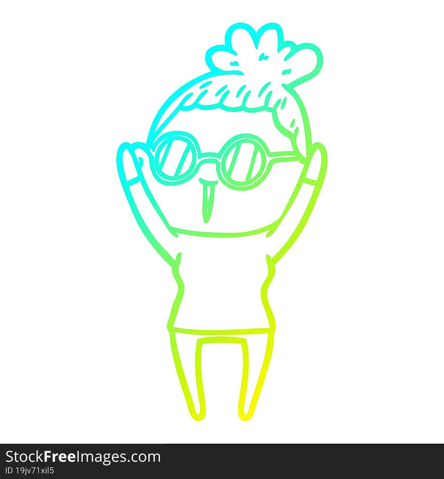 cold gradient line drawing of a cartoon woman wearing spectacles