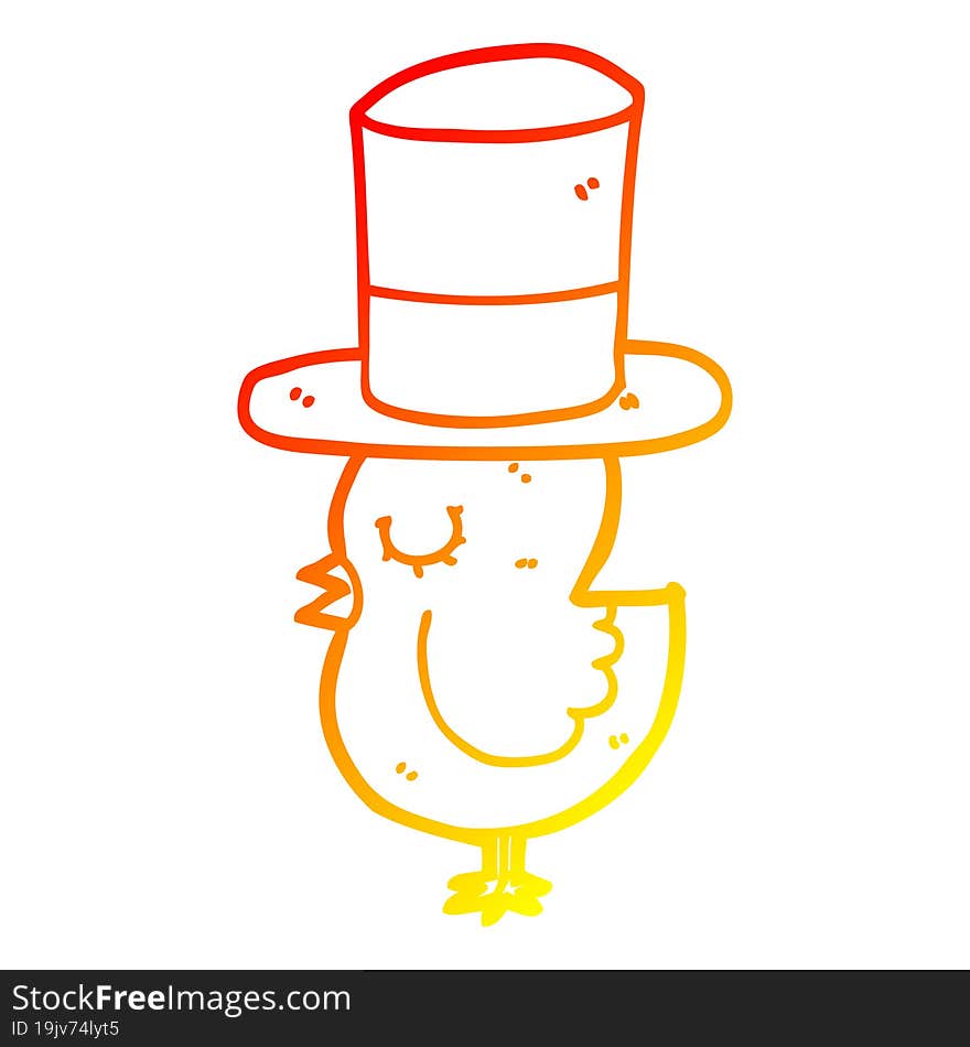 warm gradient line drawing cartoon bird wearing top hat