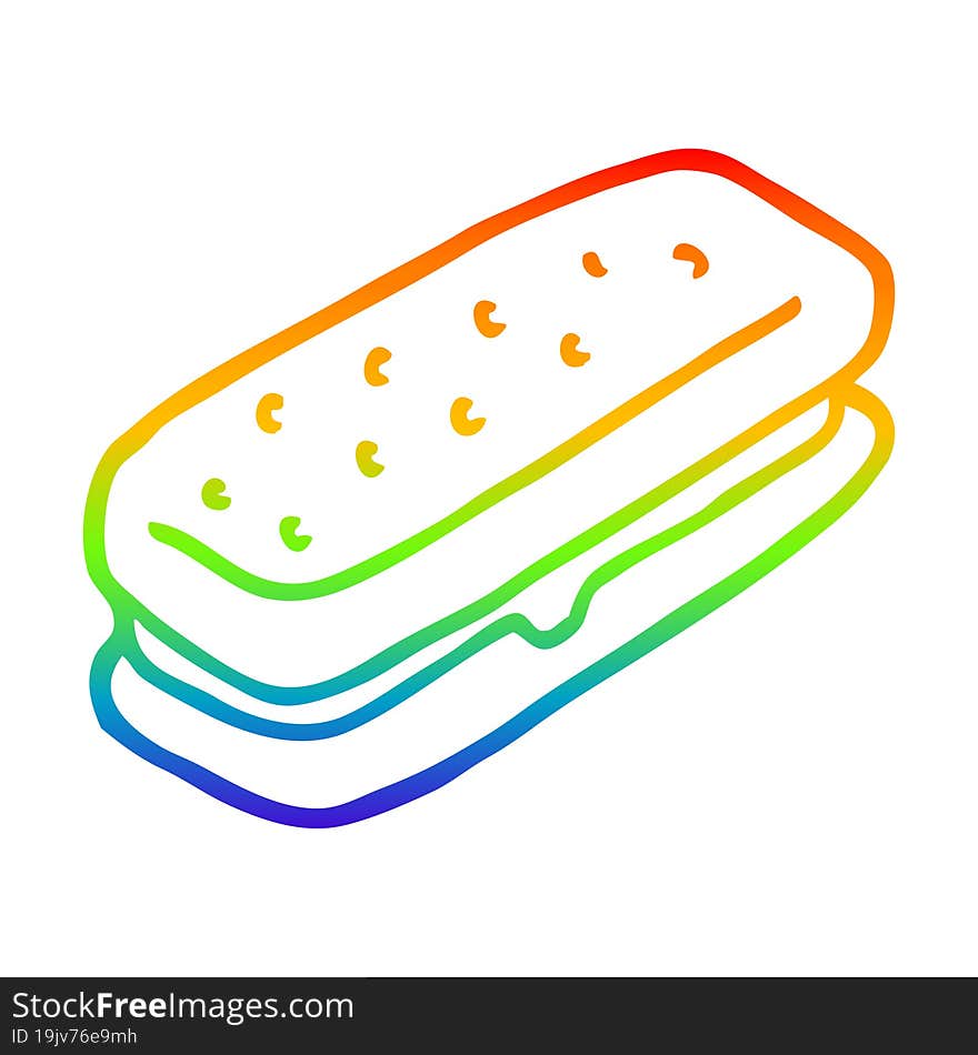 rainbow gradient line drawing of a cartoon chocolate biscuit