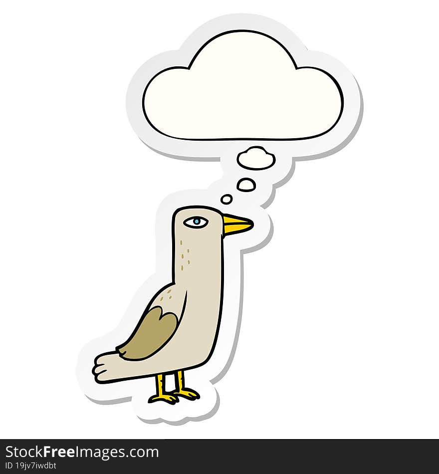 cartoon bird with thought bubble as a printed sticker