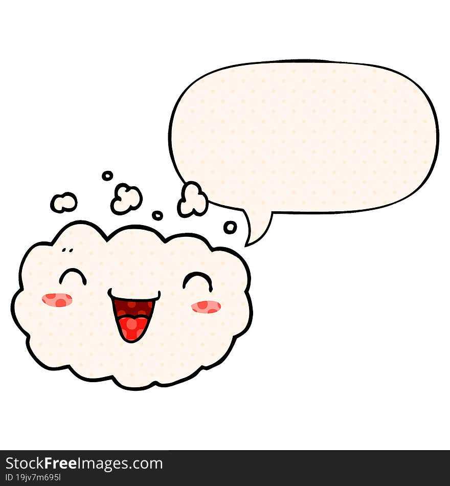 Happy Cartoon Cloud And Speech Bubble In Comic Book Style