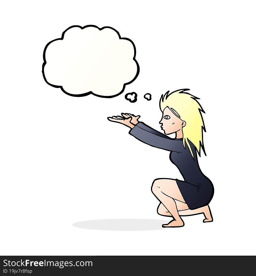 Cartoon Woman Casting Spel With Thought Bubble