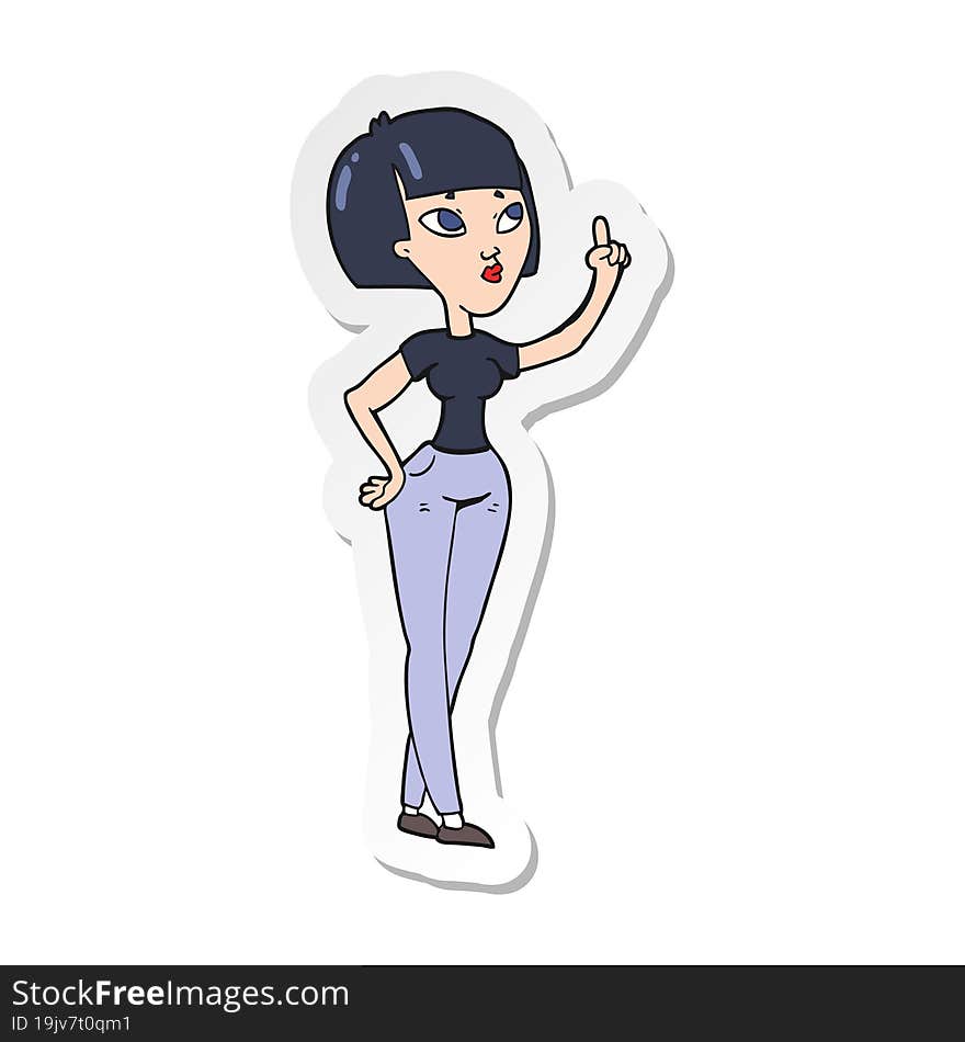 sticker of a cartoon woman asking question