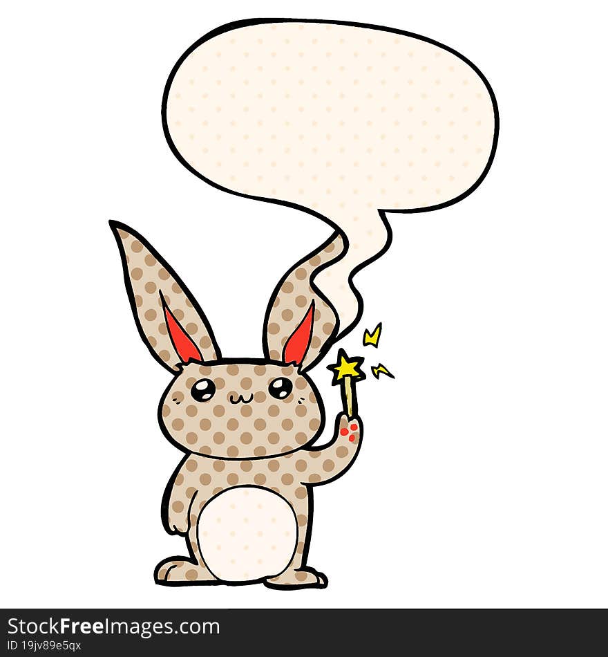 cute cartoon rabbit with speech bubble in comic book style