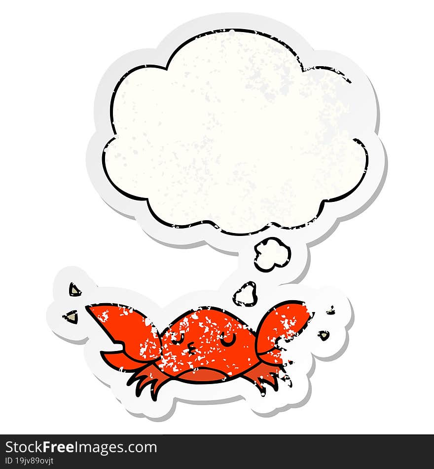 cartoon crab and thought bubble as a distressed worn sticker