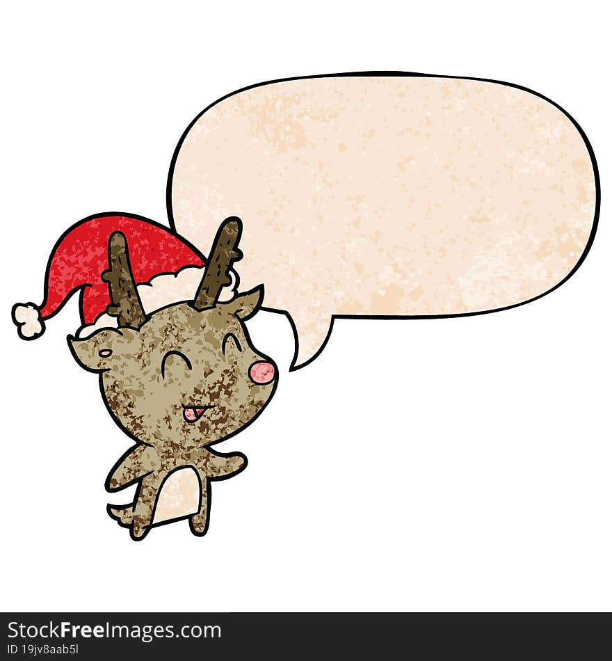 cartoon christmas reindeer and speech bubble in retro texture style