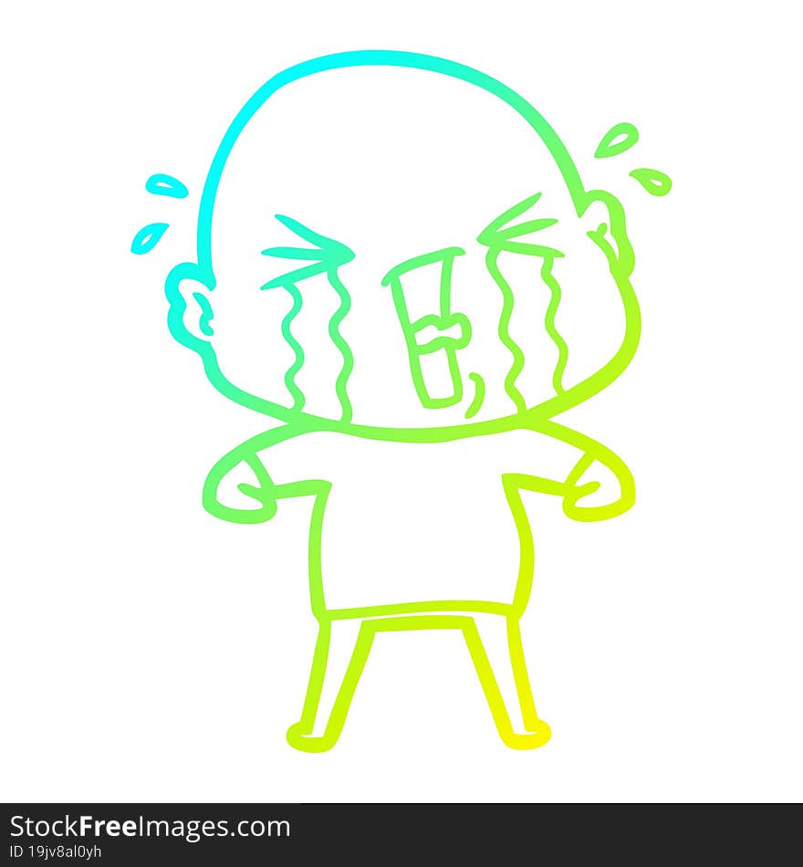 cold gradient line drawing cartoon crying bald man