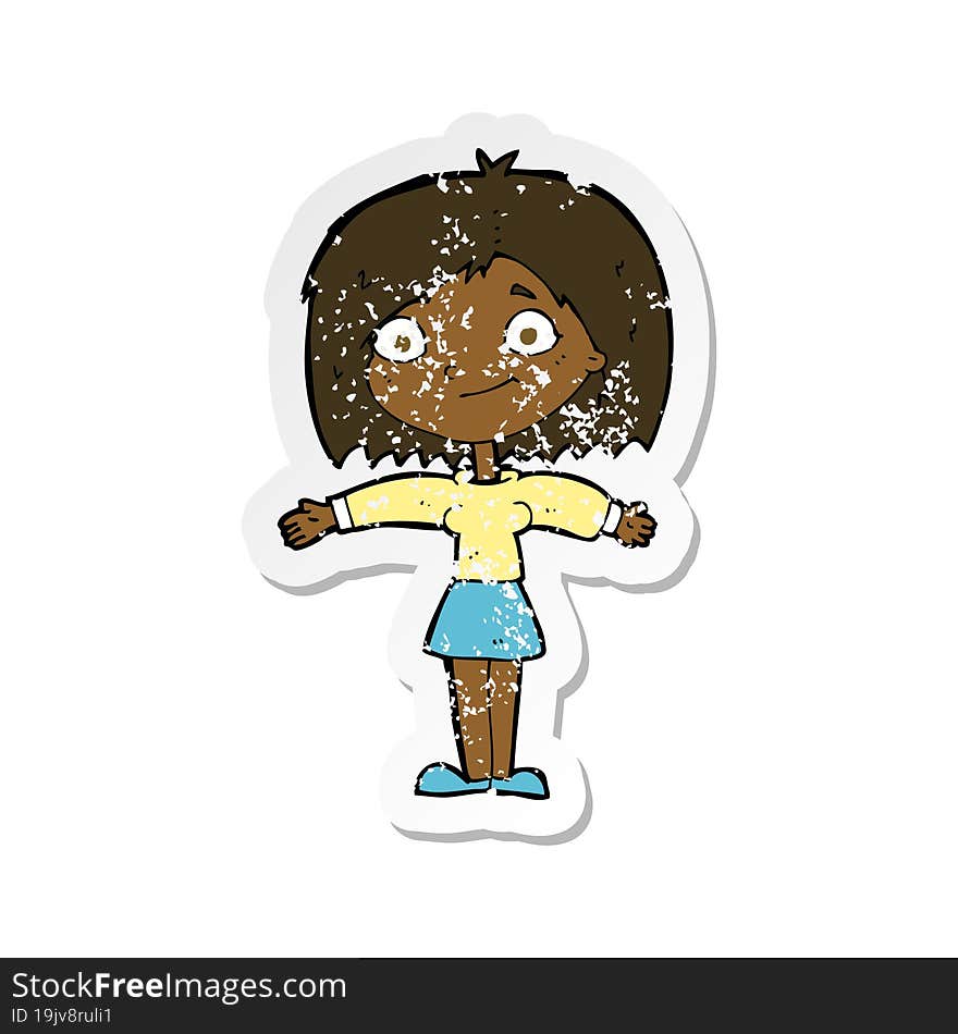 retro distressed sticker of a cartoon happy girl