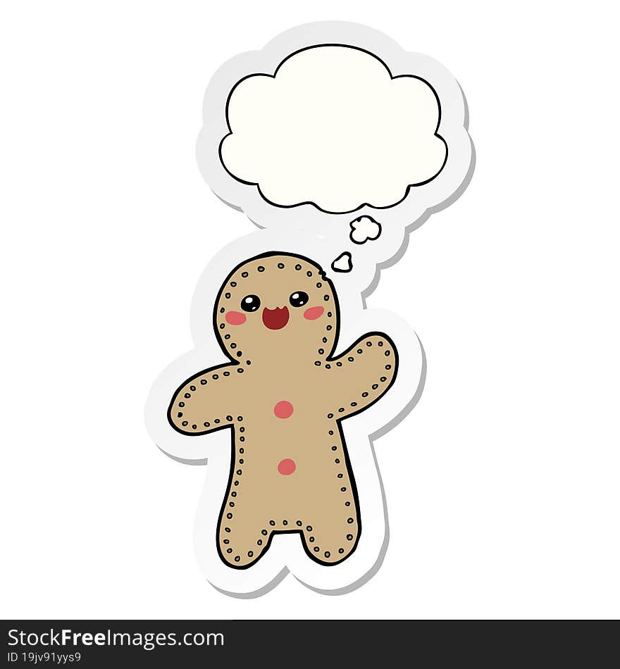 Cartoon Gingerbread Man And Thought Bubble As A Printed Sticker