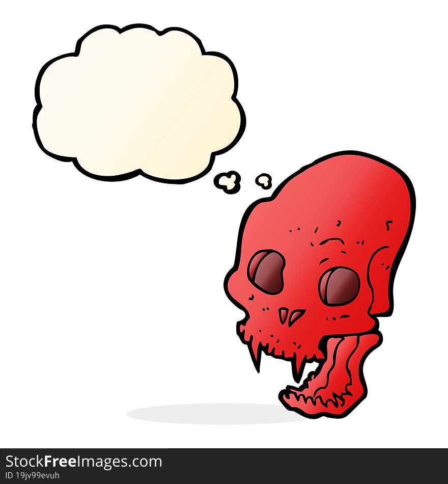 cartoon spooky vampire skull with thought bubble