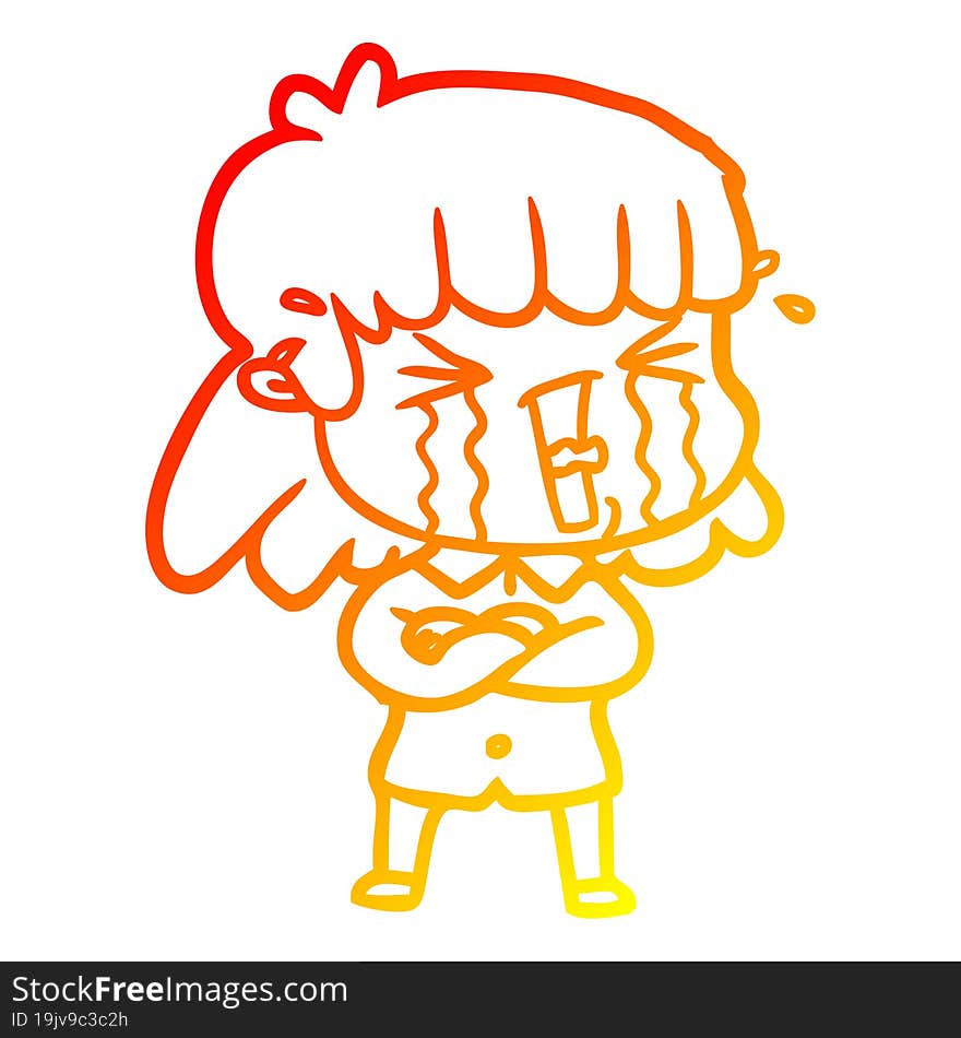 warm gradient line drawing cartoon woman in tears