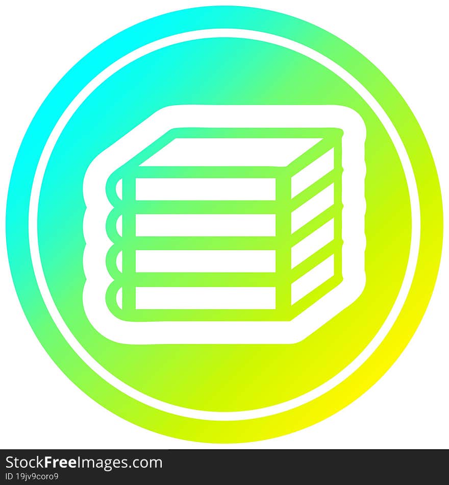 stack of books circular in cold gradient spectrum