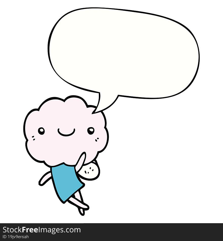 Cute Cloud Head Creature And Speech Bubble