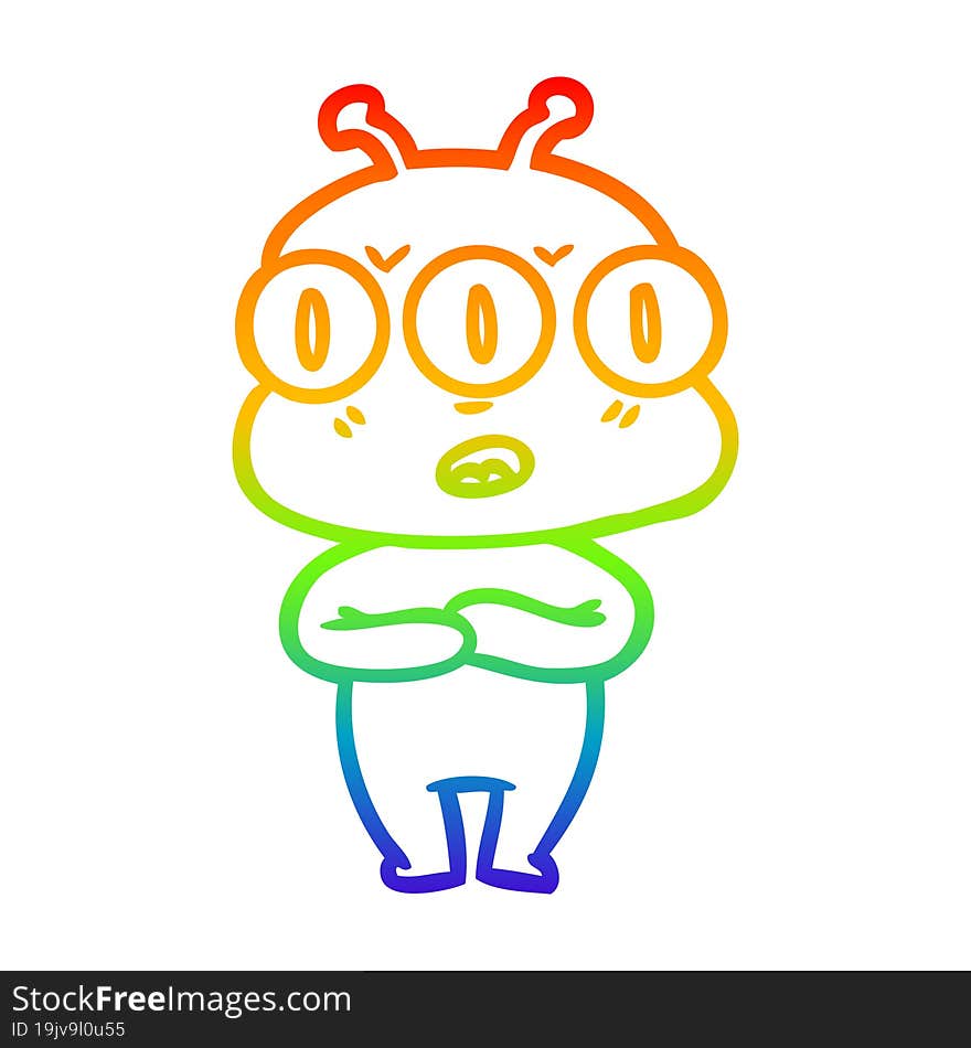 rainbow gradient line drawing cartoon three eyed alien