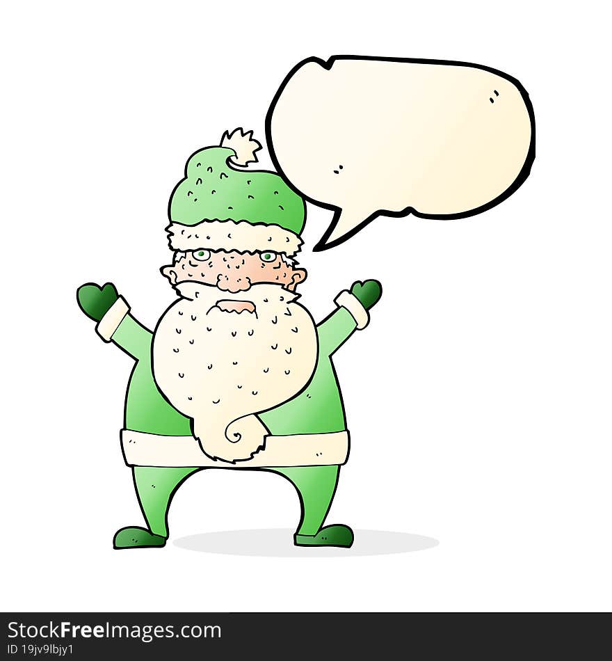 cartoon ugly santa claus with speech bubble