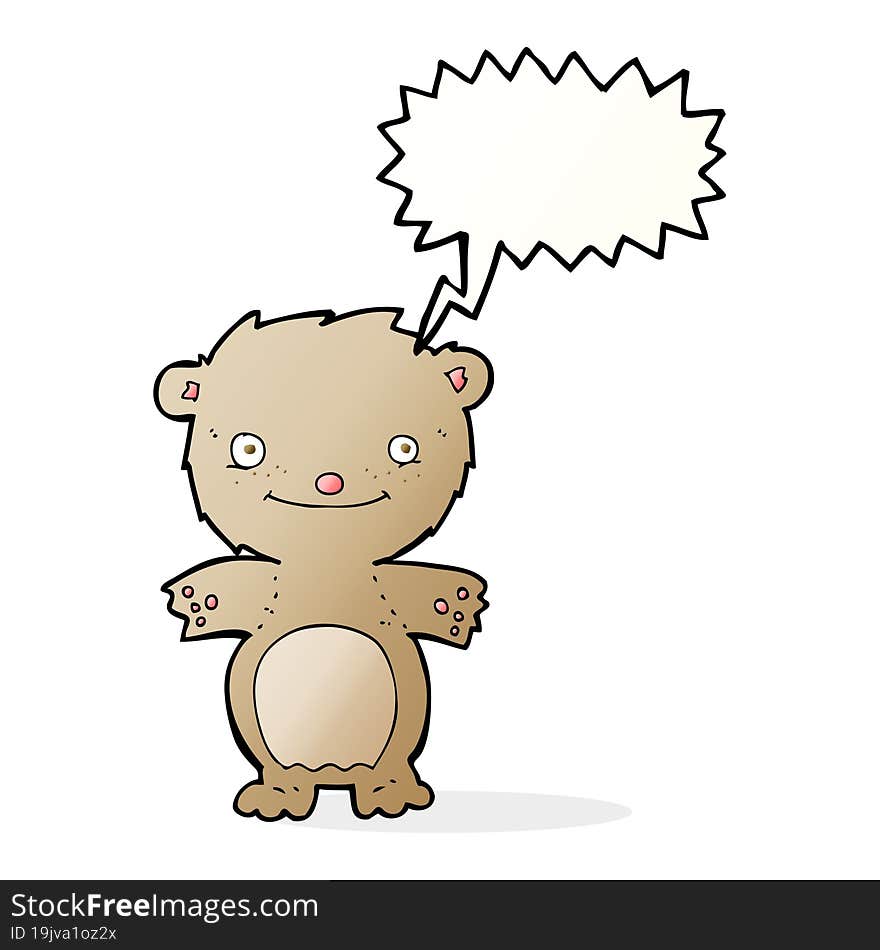 Cartoon Happy Little Teddy Bear With Speech Bubble