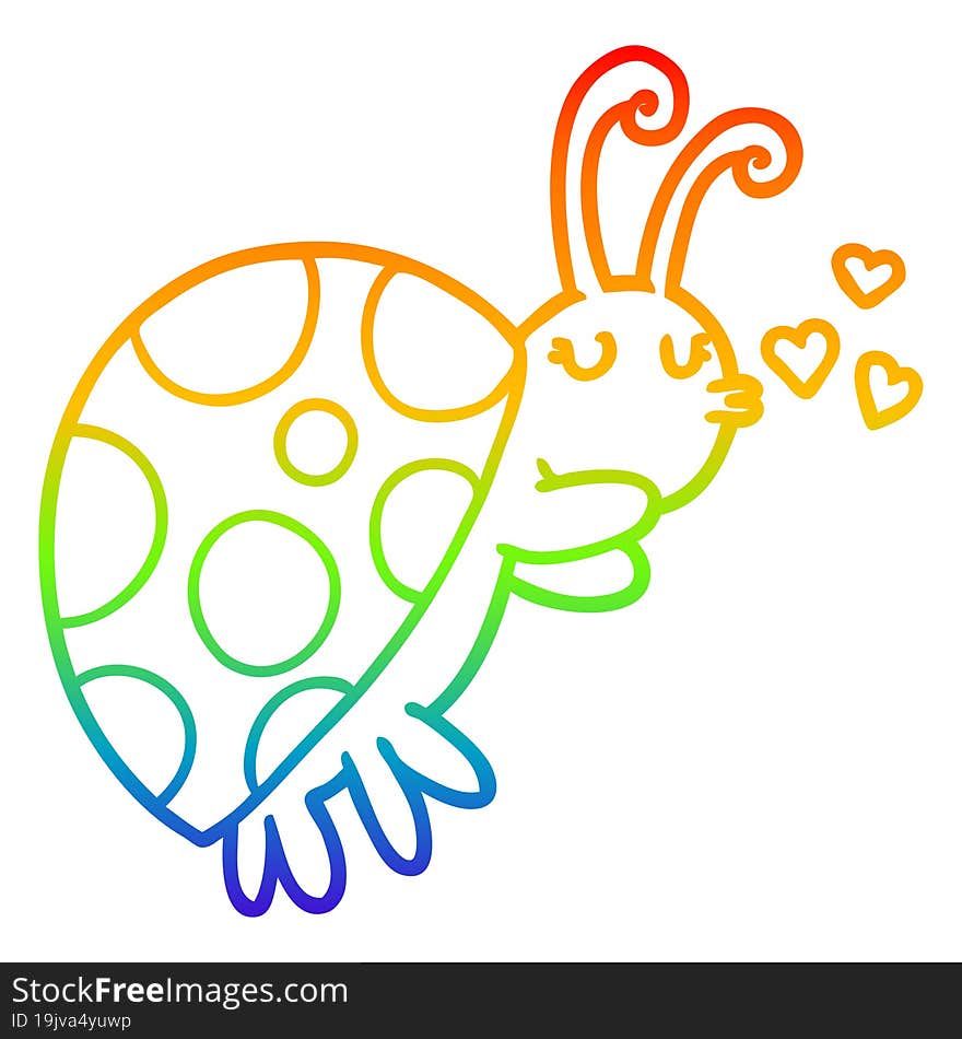 rainbow gradient line drawing of a cartoon ladybug