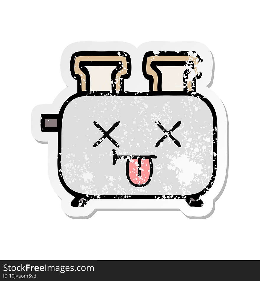 distressed sticker of a cute cartoon of a toaster