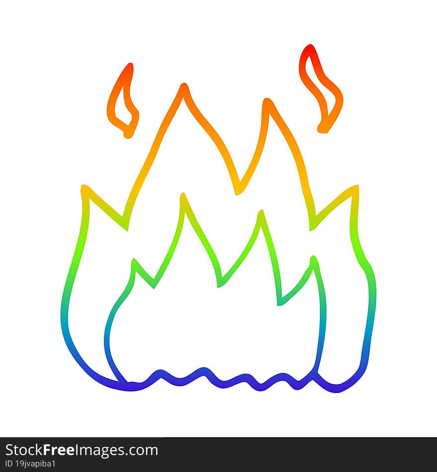 rainbow gradient line drawing cartoon fire burning