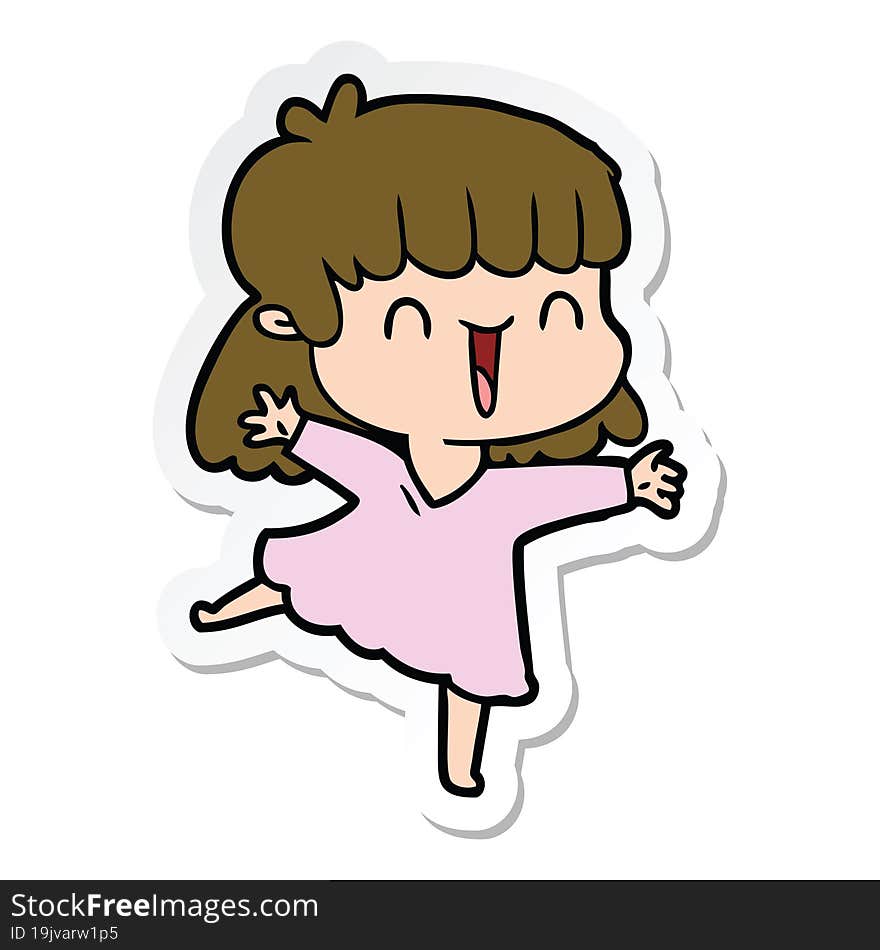 sticker of a cartoon happy girl