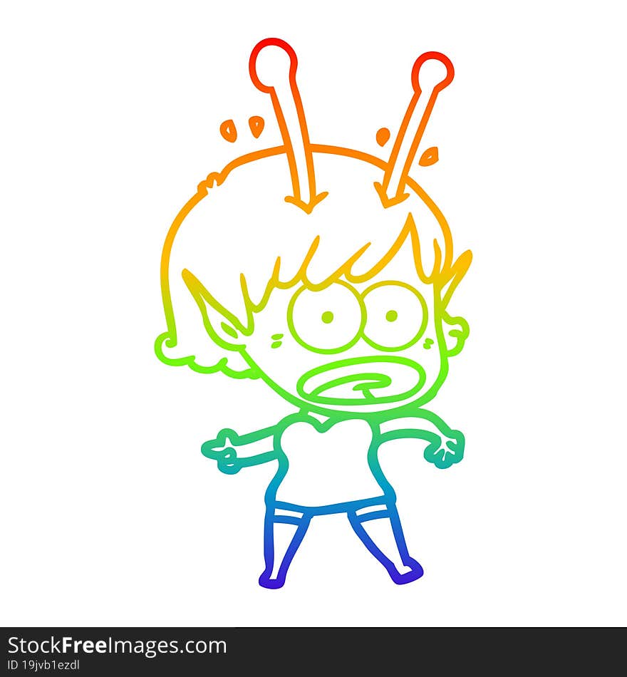 rainbow gradient line drawing cartoon shocked alien girl