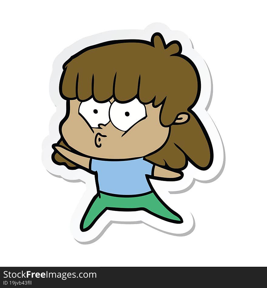 sticker of a cartoon whistling girl