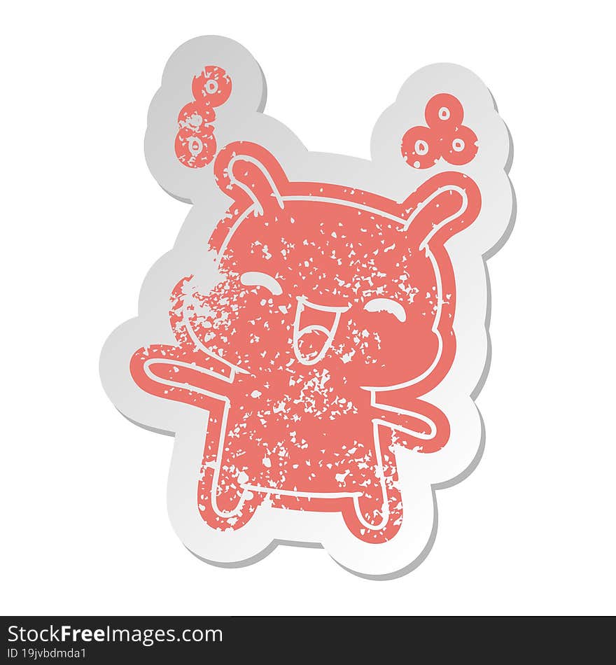 distressed old cartoon sticker kawaii cute happy alien