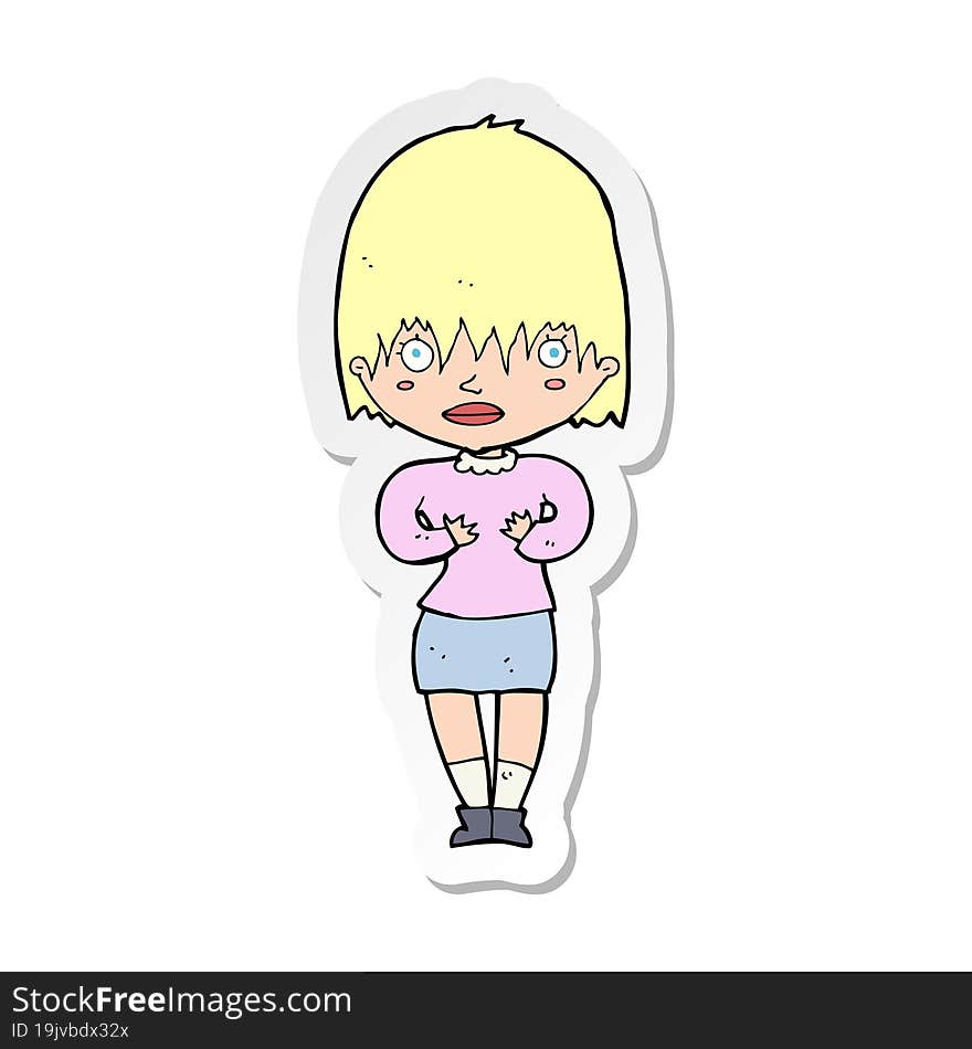 Sticker Of A Cartoon Woman Making Who Me Gesture