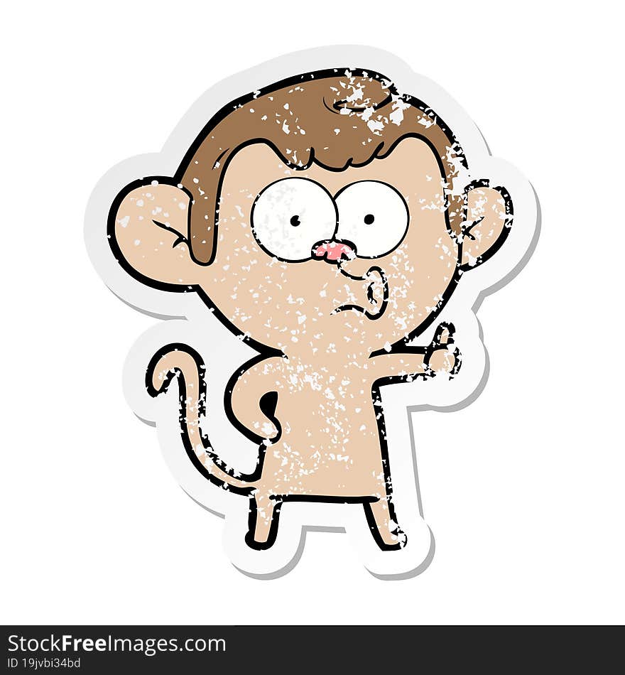 distressed sticker of a cartoon hooting monkey