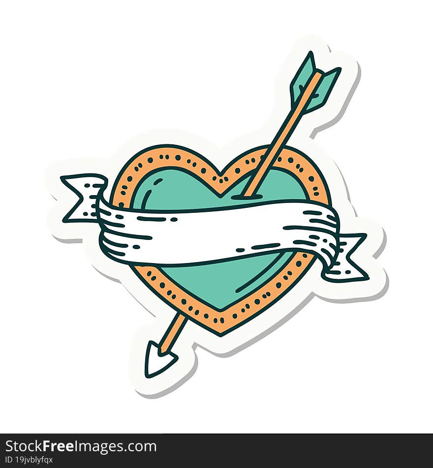 Tattoo Style Sticker Of An Arrow Heart And Banner