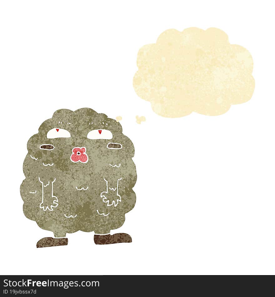 funny cartoon monster with thought bubble