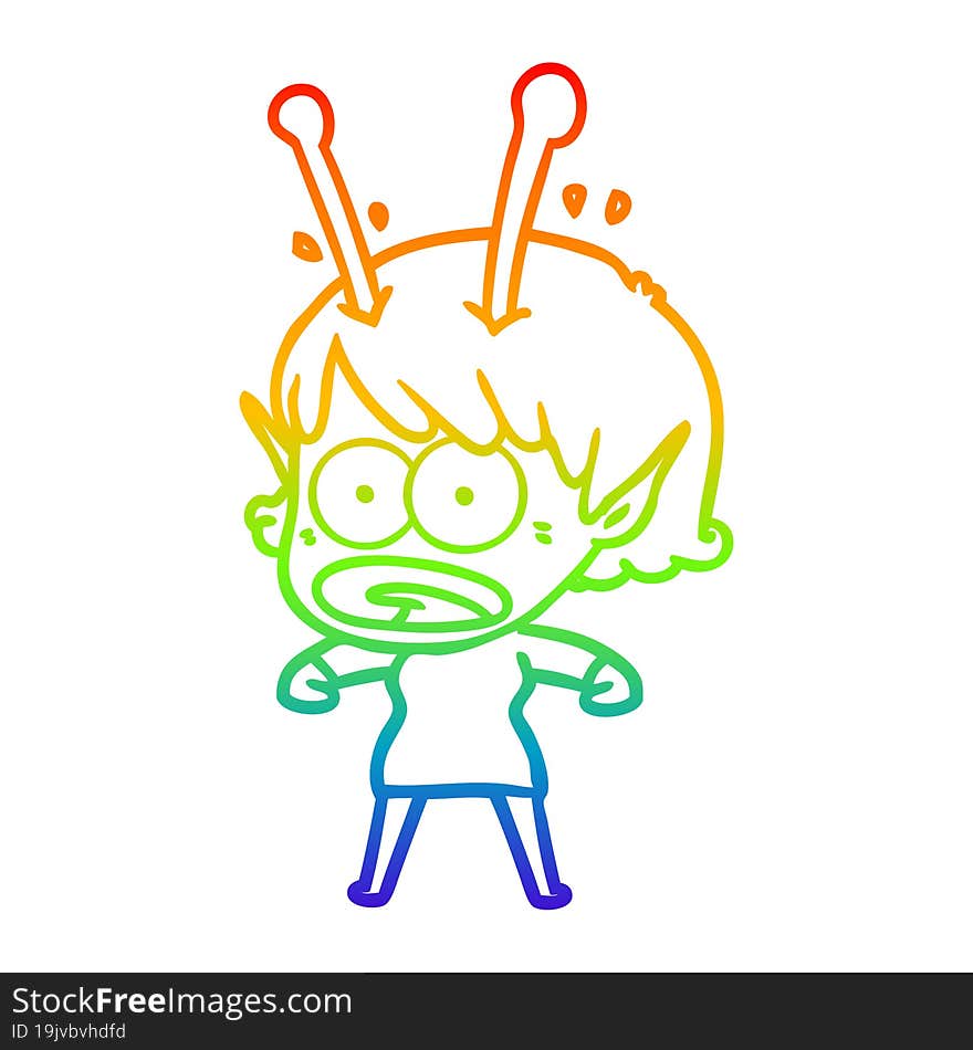 rainbow gradient line drawing cartoon shocked alien girl