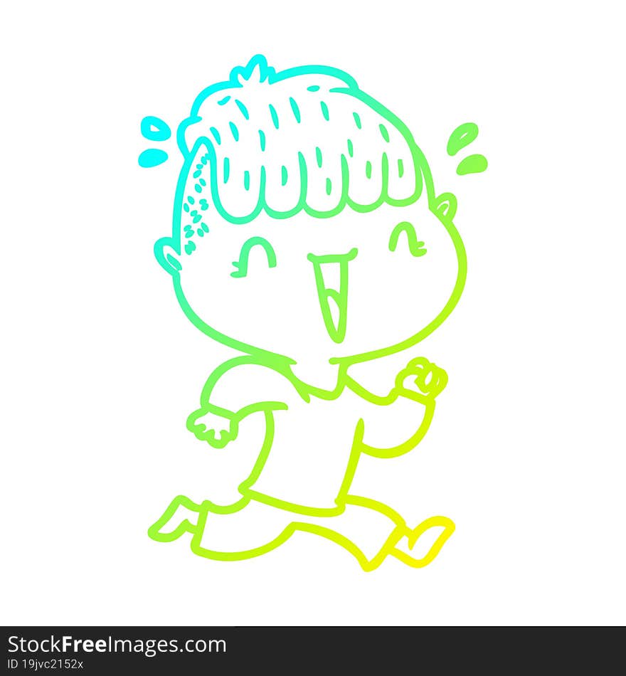 cold gradient line drawing of a cartoon happy boy surprised