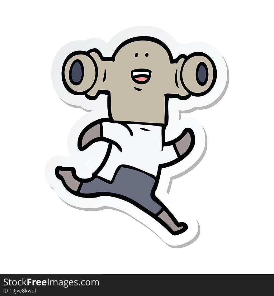 sticker of a friendly cartoon alien running