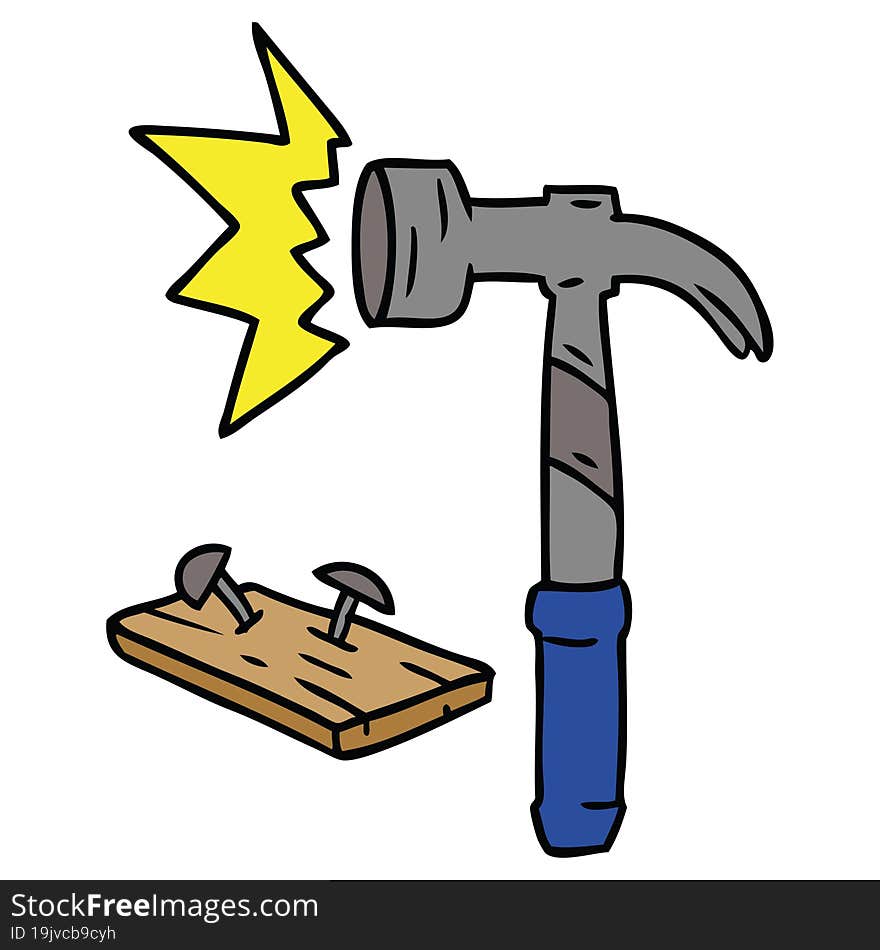 Cartoon Doodle Of A Hammer And Nails