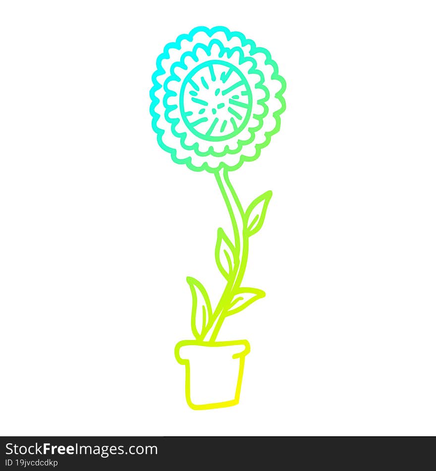 cold gradient line drawing cartoon flower pot