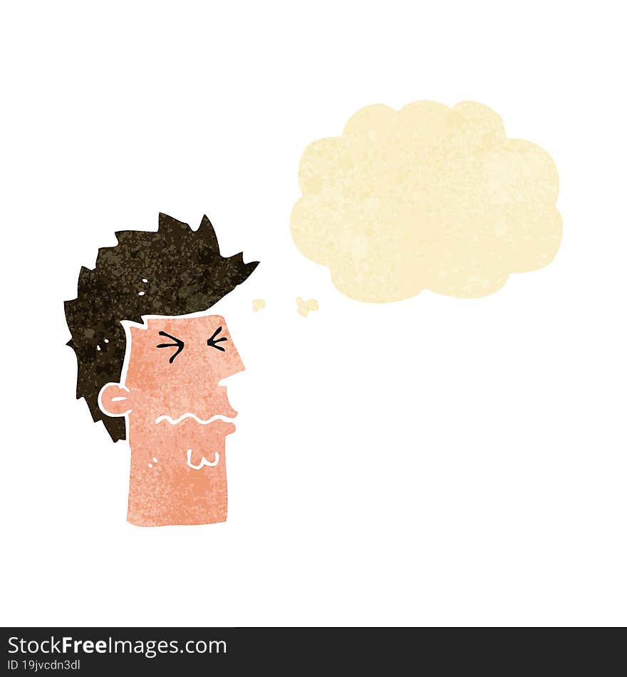 cartoon stressed out face with thought bubble